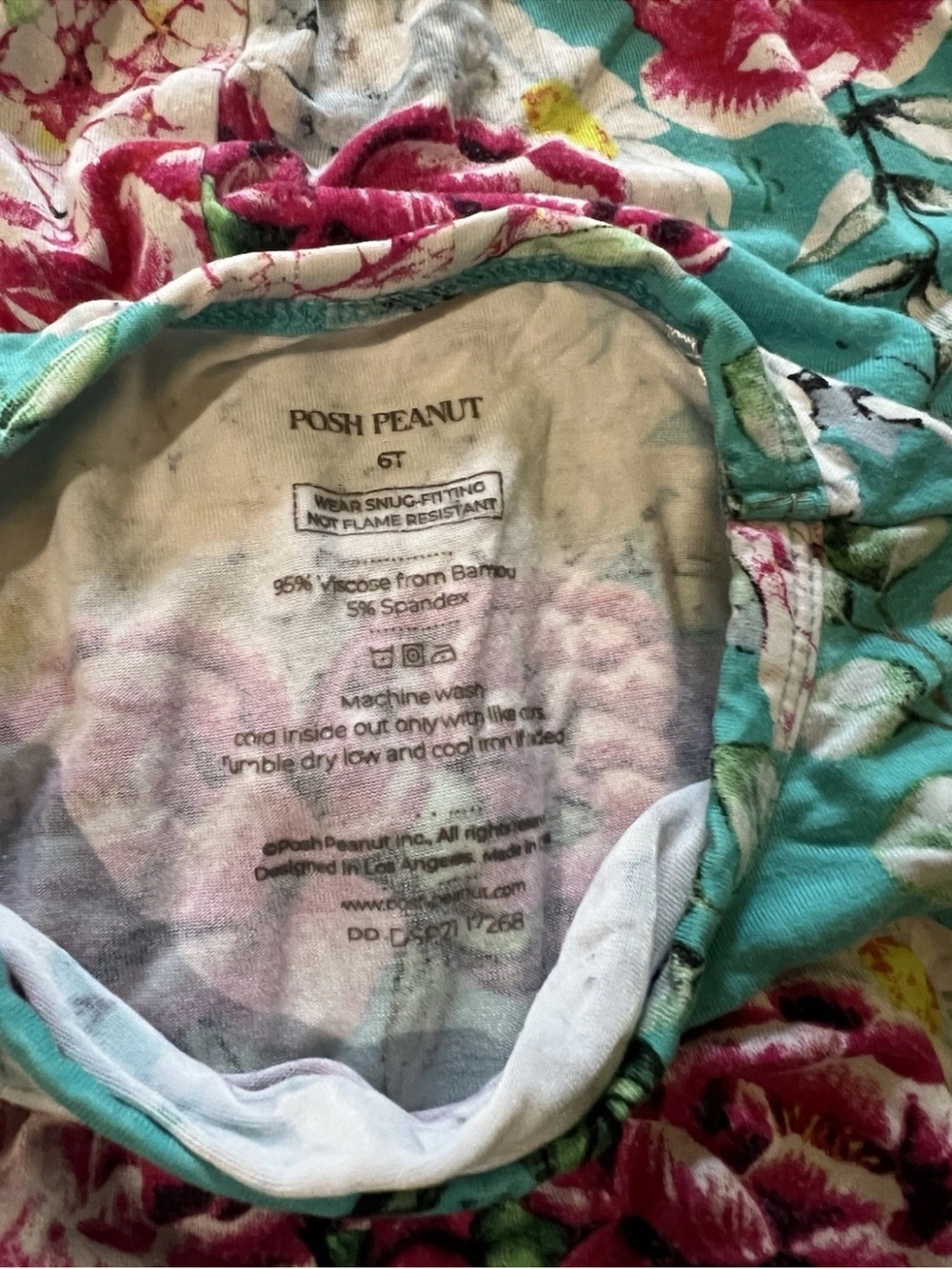 Posh Peanut Teal Floral Pajama Set with Pink Rose Print - Picture 4 of 7